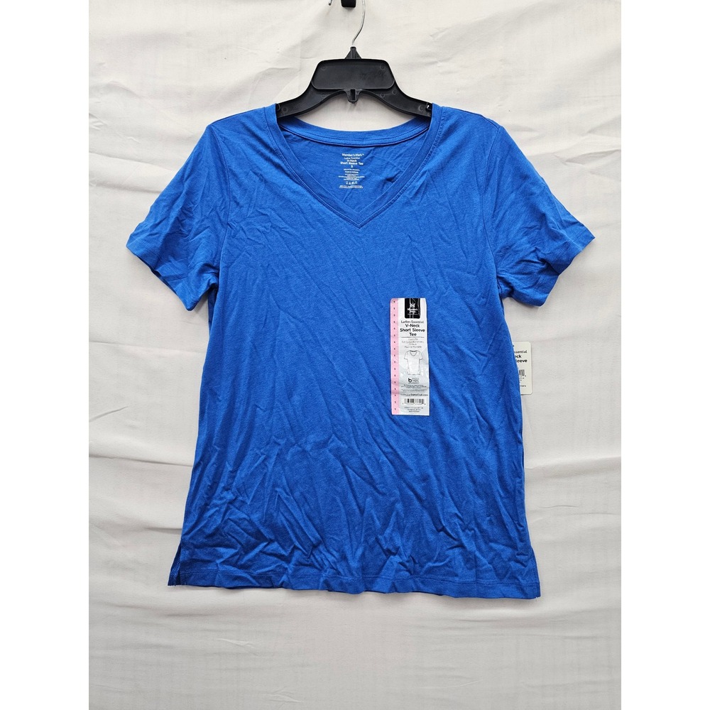 Member's Mark Womens V-Neck T-Shirt Blue Cotton Blend Casual Size Small
